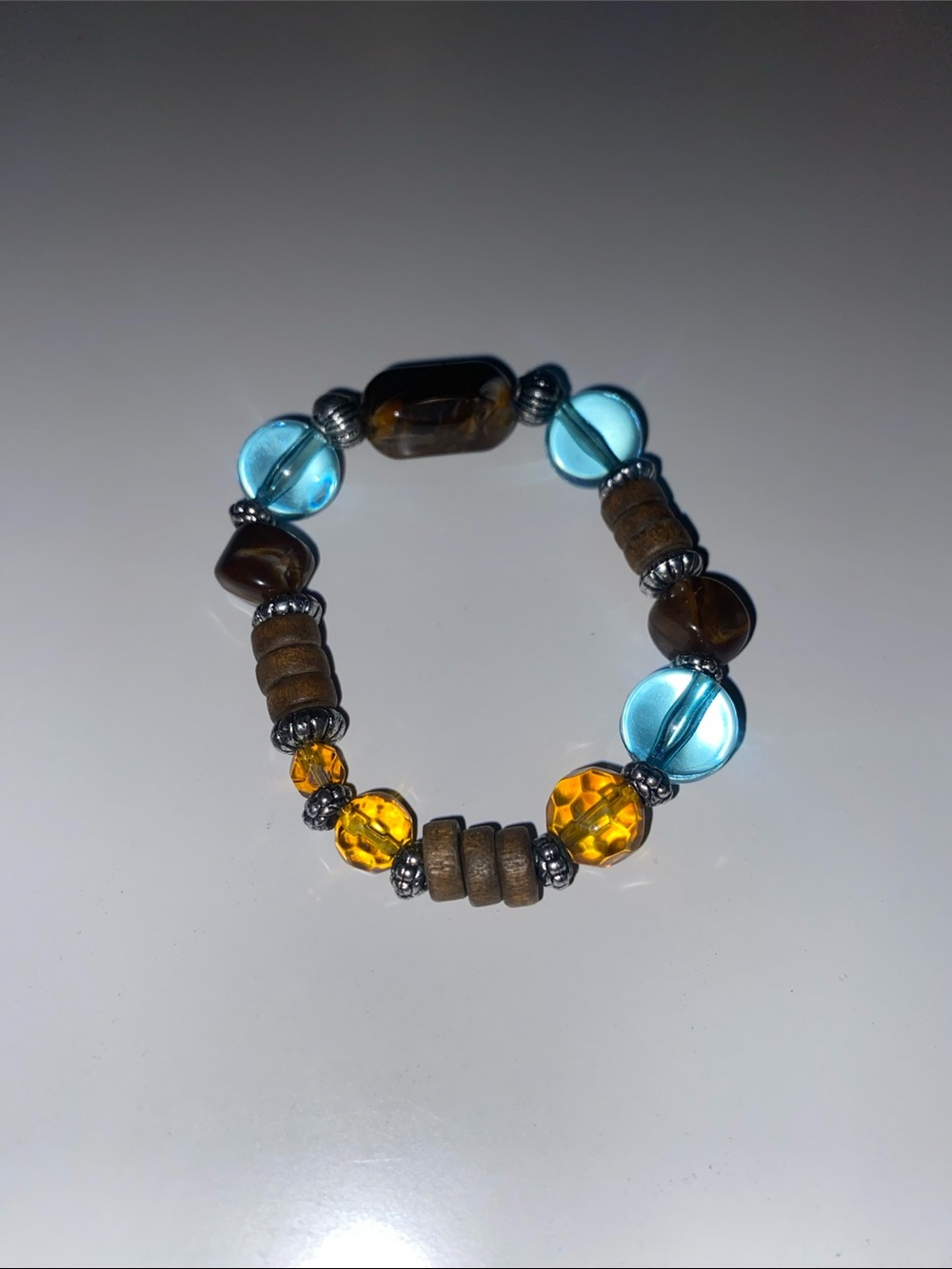 Blue and Amber Beaded Stretch Bracelet